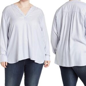 New Workshop Republic Split Neck Blue /White Pin Stripe Long Sleeve Plus Size 1X